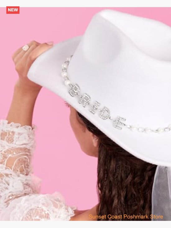Embellished Bride Cowgirl Hat with Rhinestone & Veil